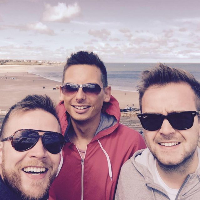Dan and his pals at Longsands beach, Dan is the one in the middle